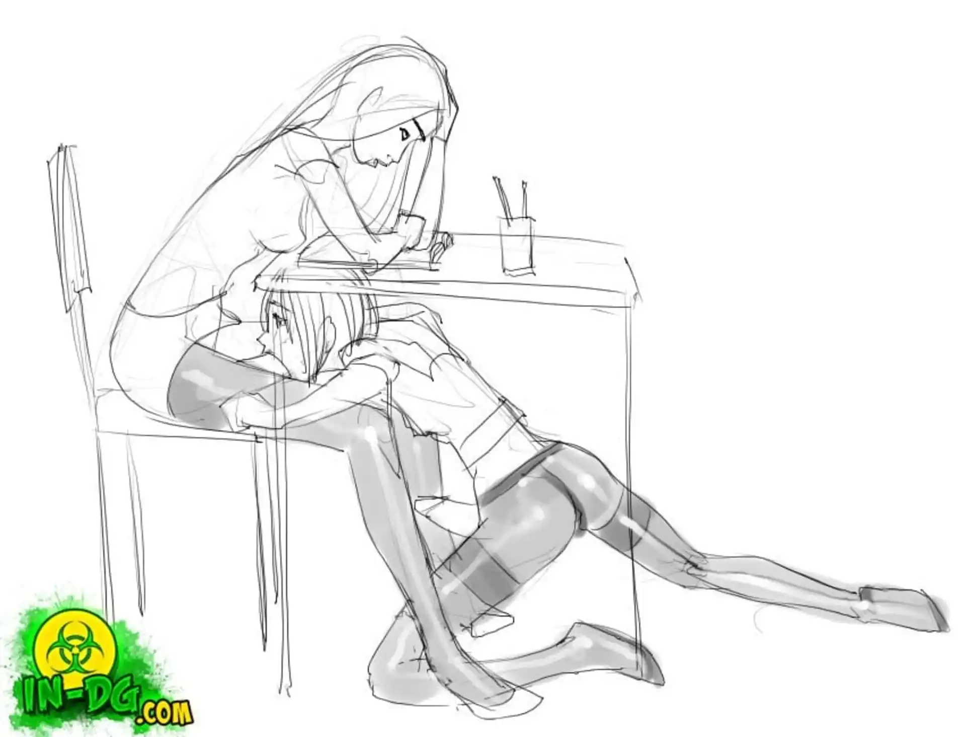 Sketches And Pin-ups Christine And Priya In The Library - [InnocentDickGirls] page 9