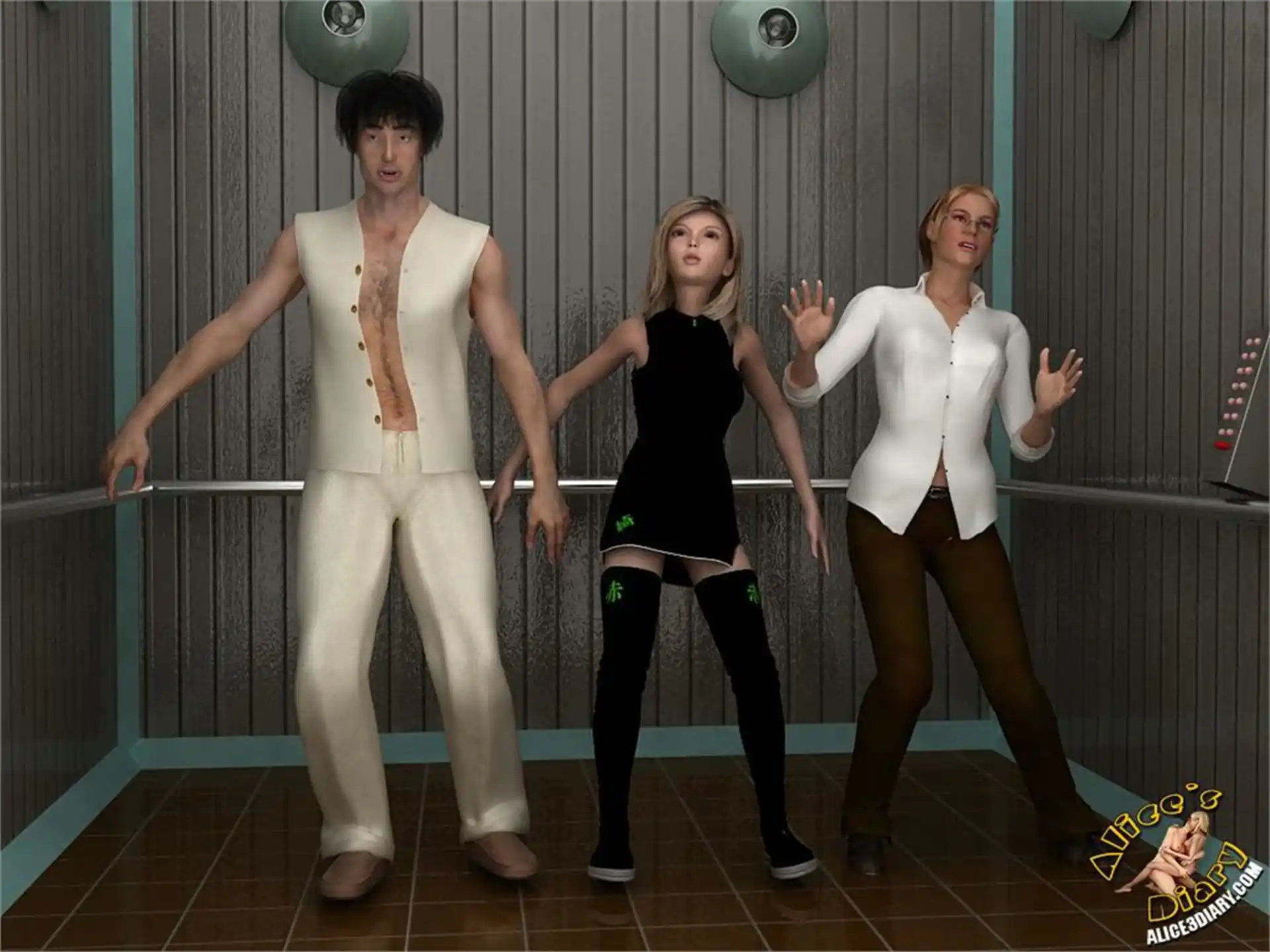 Alice’s Diary Chapter 17 Wild threesome action in the elevator page 4