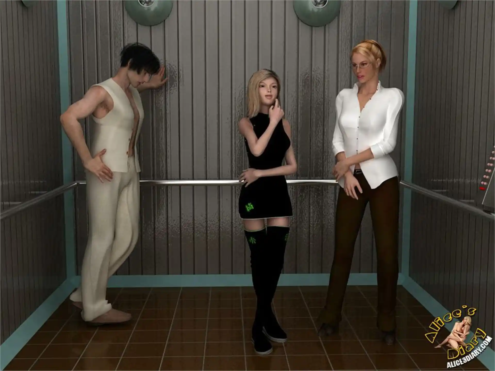 Alice’s Diary Chapter 17 Wild threesome action in the elevator page 7