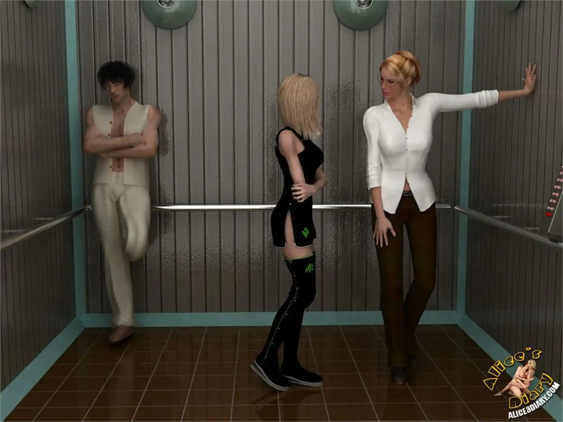 Alice’s Diary Chapter 17 Wild threesome action in the elevator page 8
