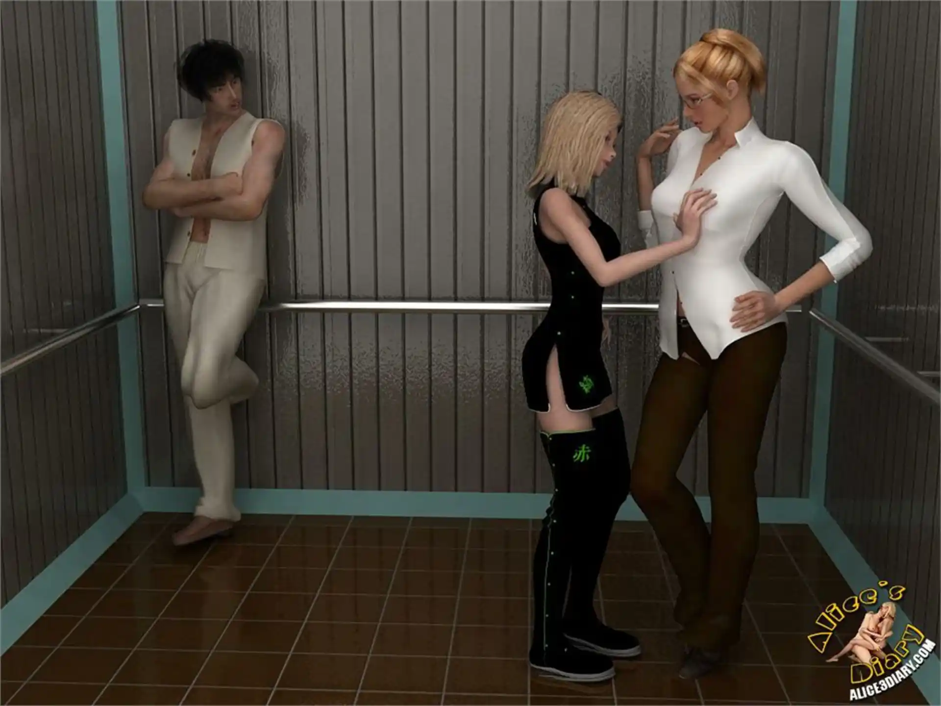 Alice’s Diary Chapter 17 Wild threesome action in the elevator page 9