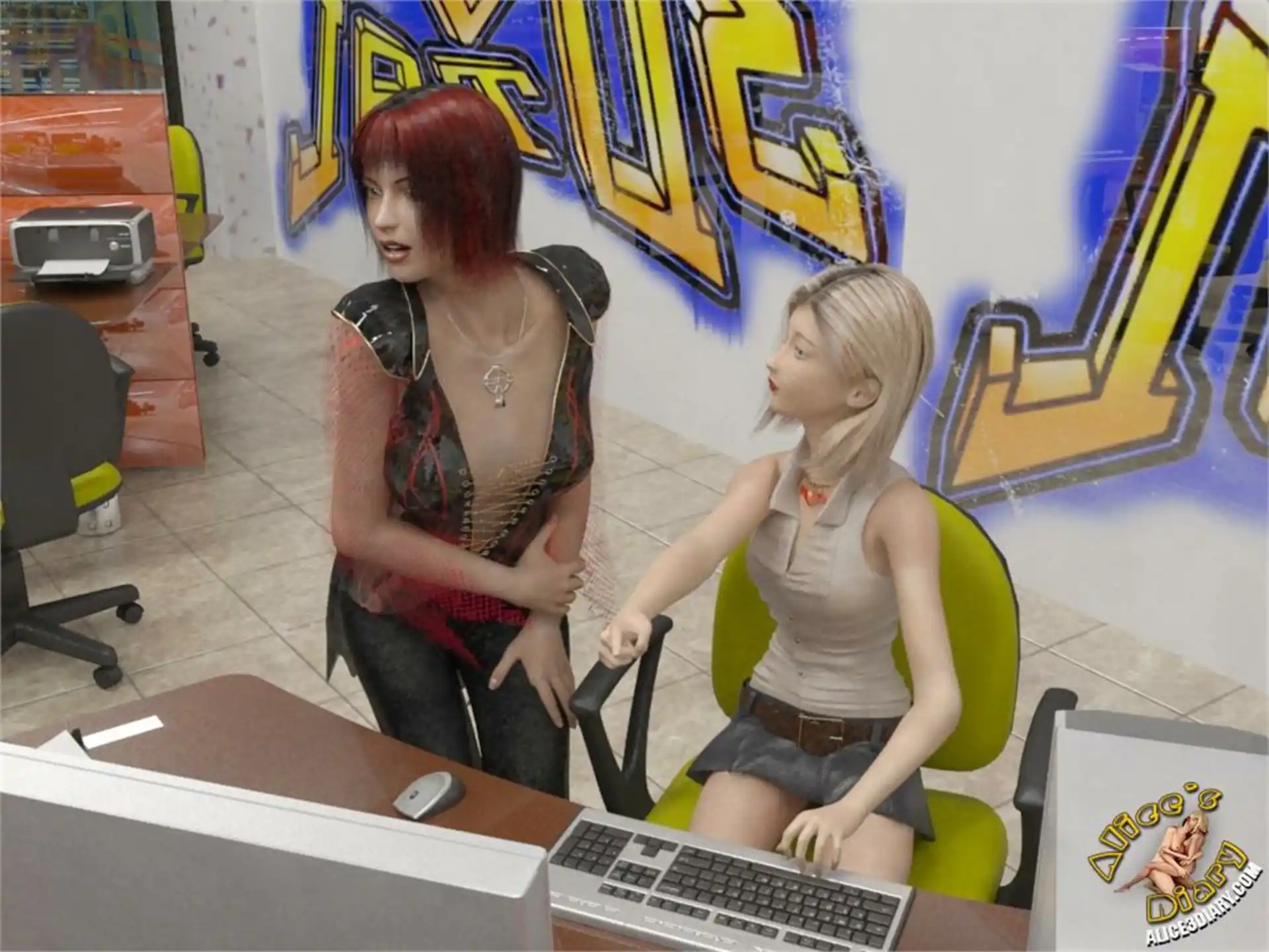 Alice’s Diary Chapter 55 Lesbian threesome in internet cafe page 11