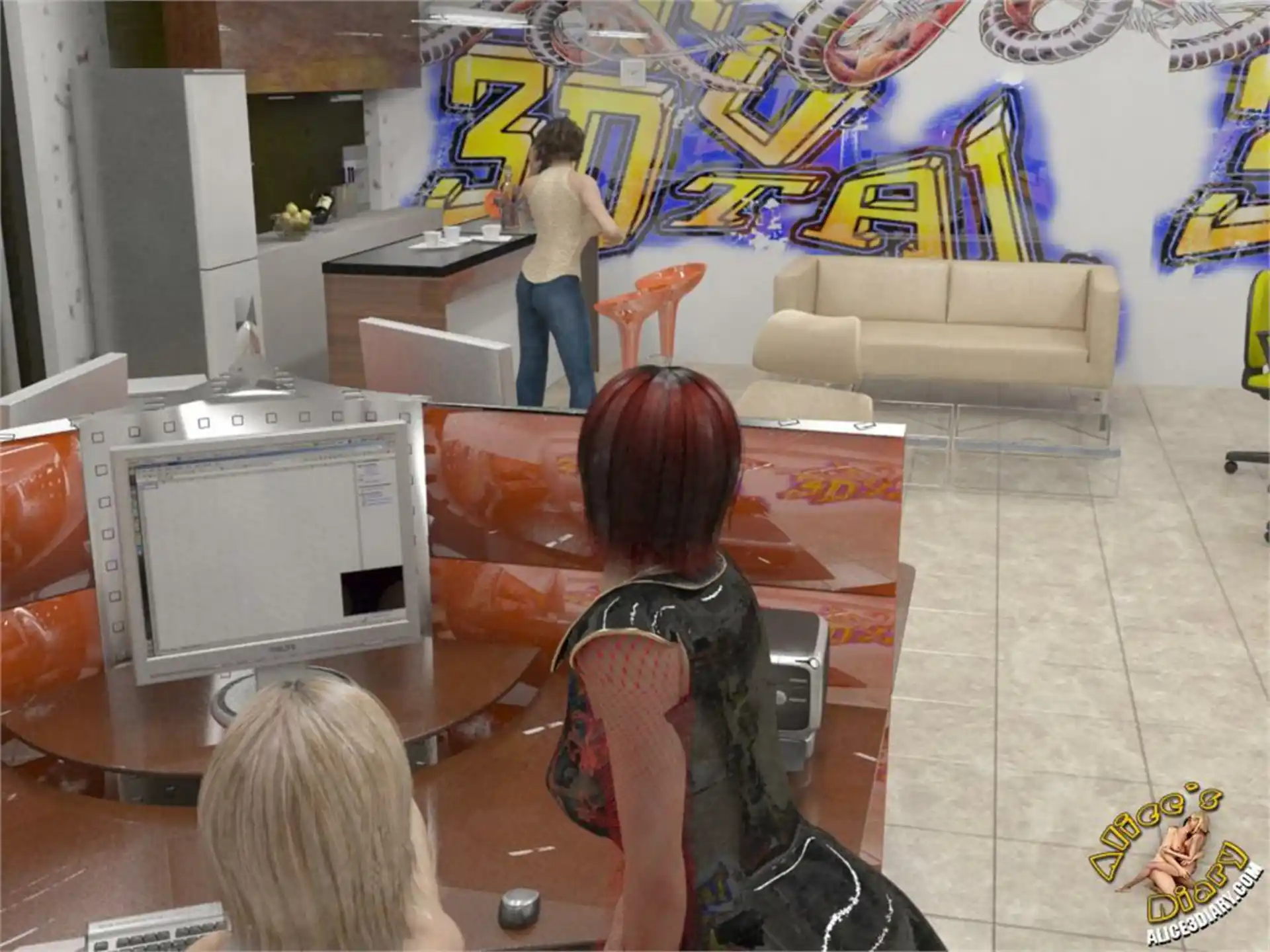 Alice’s Diary Chapter 55 Lesbian threesome in internet cafe page 12