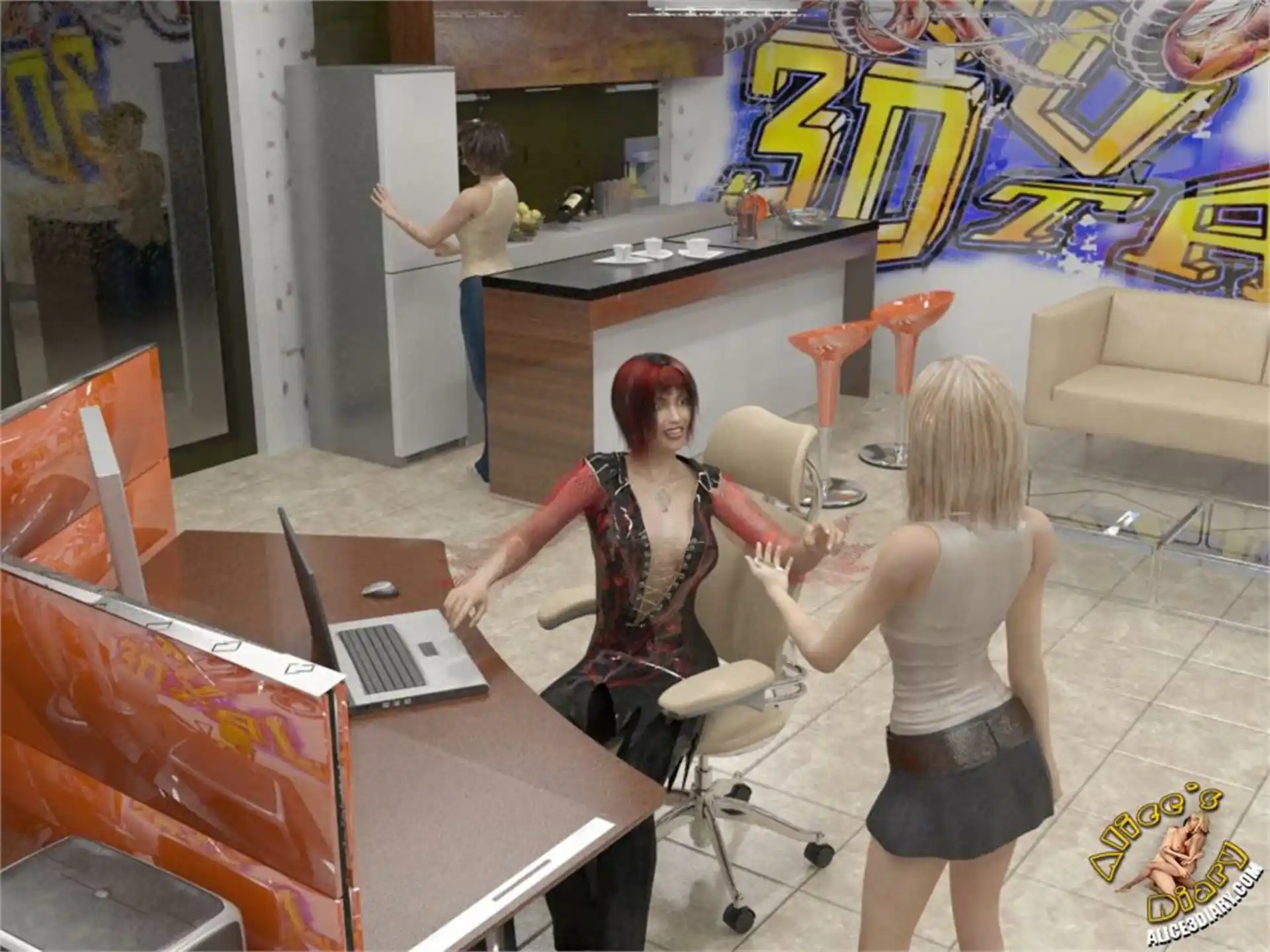 Alice’s Diary Chapter 55 Lesbian threesome in internet cafe page 2
