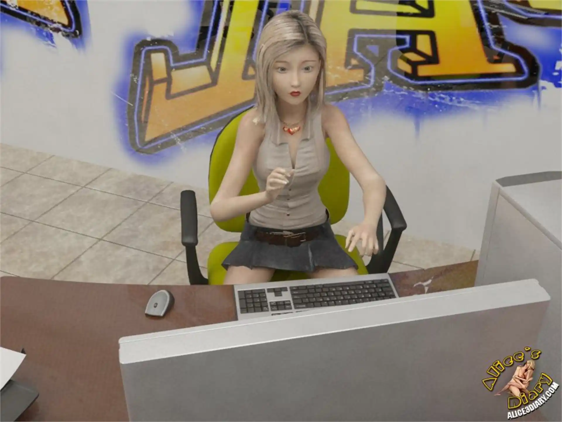 Alice’s Diary Chapter 55 Lesbian threesome in internet cafe page 5